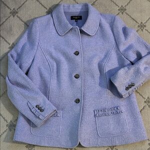 Talbots Women's Lavender Wool Blend Tailored Blazer with Ruffle Pockets and Cuff